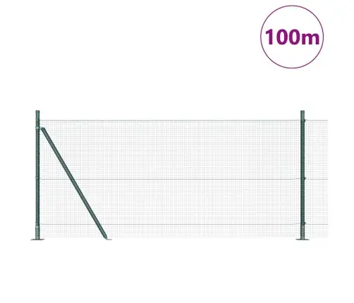 Vidaxl Savilktā Stieņu Žogs Ar 13 Flangām Zaļš 1X100 M Tērauds