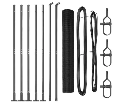 Metināts Vada Žogs Ar 7 Flangētiem Stabiem Pelēks 0.8X10 M Tērauds Vidaxl