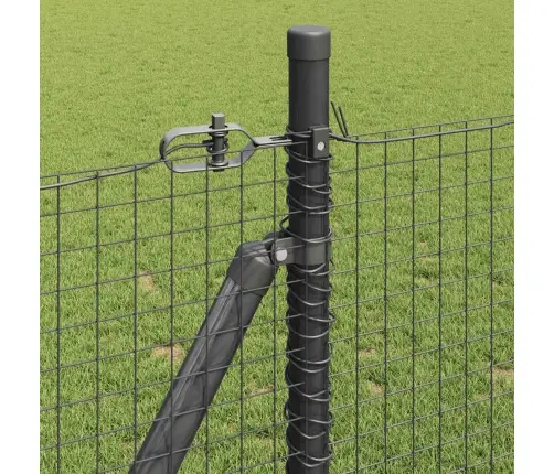 Metinātāru Žogs Ar 7 Flangētiem Stabiem Pelēks 0.8X10 M Tērauds Vidaxl