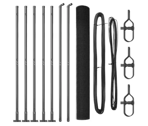 Metināts Vadu Žogs Ar 7 Flanču Stabiem Pelēks 1.4X10 M Tērauds Vidaxl