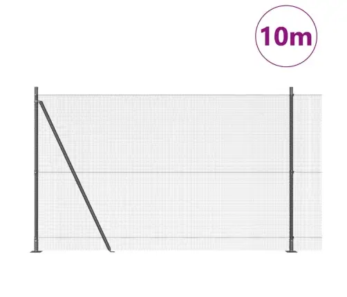 Metināts Vadu Žogs Ar 7 Flanču Stabiem Pelēks 1.4X10 M Tērauds Vidaxl