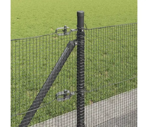 Metināta Drāšu Žogs Ar 13 Flangētiem Stabiem, Pelēks, 0.6X25 M, Tērauds Vidaxl