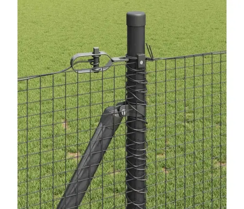 Metinātā Stieple Ar 13 Flangētiem Stabiem Pelēks 0.8X25 M Tērauda Vidaxl