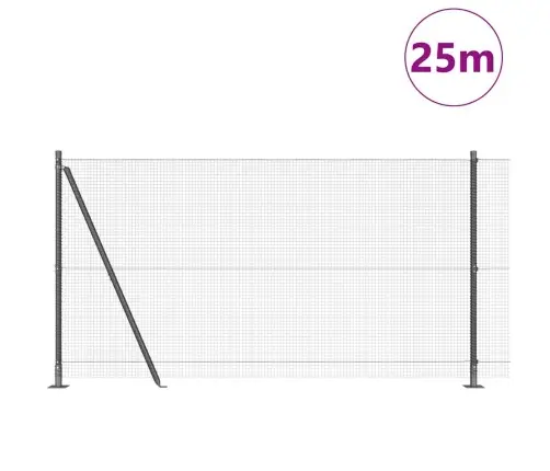 Metinātais Žogs Ar 13 Flangētiem Stabiem Pelēks 1.2X25 M Tērauds Vidaxl