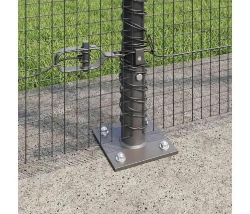 Metinātais Stieņu Žogs Ar 13 Flangētiem Stabiem Pelēks 1.6X25 M Tērauds Vidaxl