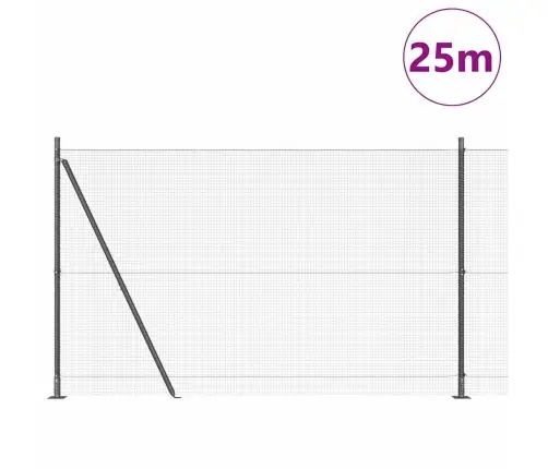Metinātais Stieņu Žogs Ar 13 Flangētiem Stabiem Pelēks 1.6X25 M Tērauds Vidaxl