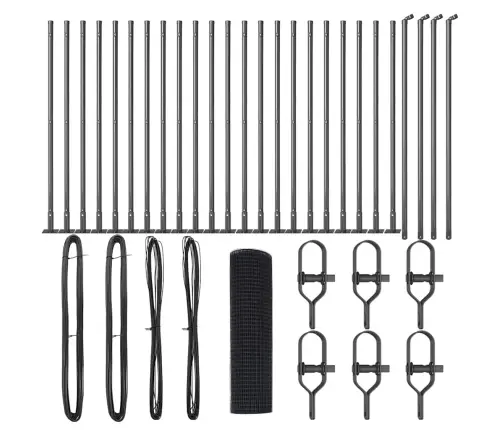 Metināts Vadu Žogs Ar 13 Flangētiem Stabiem Pelēks 0.5X50 M Tērauds Vidaxl