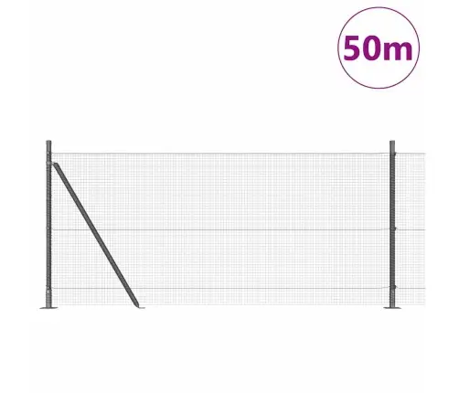 Metinātā Stieples Žogs Ar 13 Statņiem Pelēks 1X50 M Tērauds Vidaxl