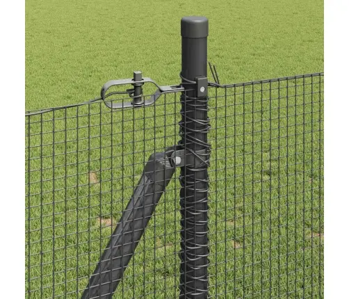 Metinātā Sieta Žogs Ar 13 Flangētiem Stabiem Pelēks 1.4X50 M Tērauds Vidaxl