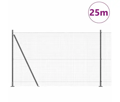 Metinātā Sieta Žogs Ar 13 Flangētiem Stabiem Pelēks 1.4X50 M Tērauds Vidaxl
