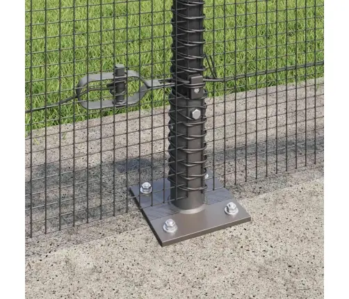 Metināts Metāla Žogs Ar 13 Flanged Stabiem Pelēks 0.4X100 M Tērauds Vidaxl