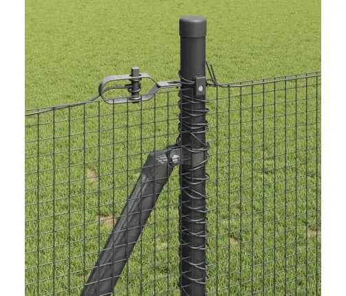 Savilktās Stieples Žogs Ar 13 Flanged Posts Pelēkā 1X100 M Tērauda Vidaxl