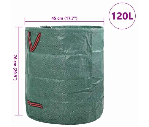 Dārza Atkritumu Maisi Ar Rokturiem 12 Gab. Salokāmi Apaļi Zaļi 120 L Vidaxl