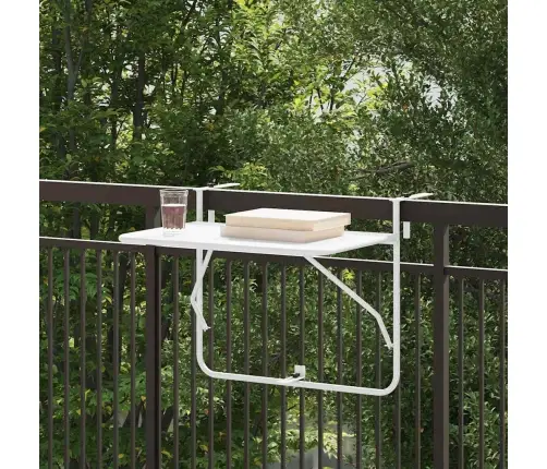 Balkona Galds Ar Pakaramo, Saliekams, Balts, 60X40 Cm, Tērauds Vidaxl