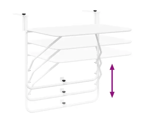 Balkona Galds Ar Pakaramo, Saliekams, Balts, 60X40 Cm, Tērauds Vidaxl