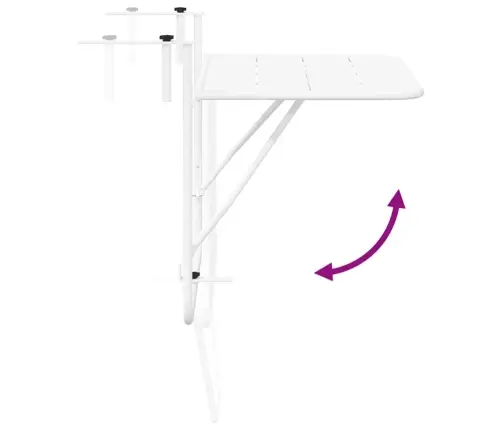 Balkona Galds Ar Pakaramo, Saliekams, Balts, 60X40 Cm, Tērauds Vidaxl