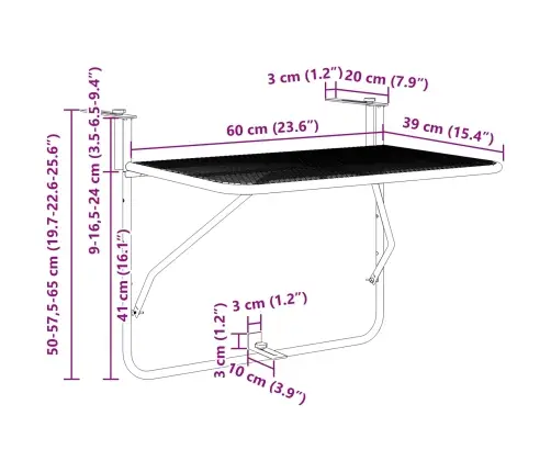 Salokāmais Pakārtais Balkona Galds Sinepju Krāsā - 60X40 Cm, Tērauds Vidaxl