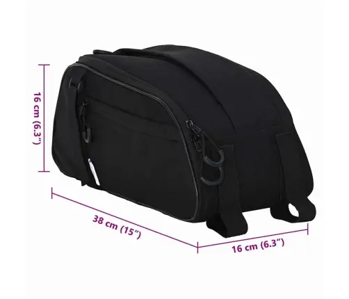 Velosipēdu Soma Pannier Rāmim 8 L Melna 38X16X16 Cm Vidaxl