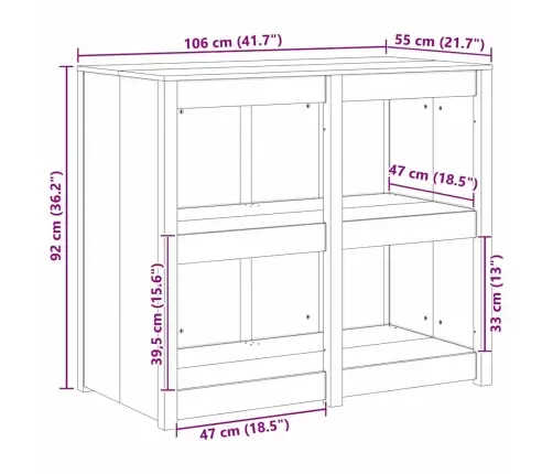 Āra Virtuves Skapis 106X55X92 Cm Masīvkoks Priede Vidaxl