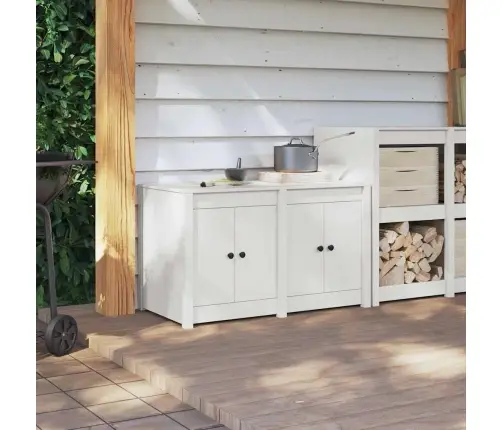 Āra Virtuves Skapis Balts 106X55X64 Cm Cietā Koka Priede Vidaxl