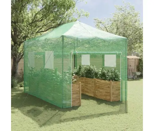 Siltumnīca Ar Jumtu Zaļa 280 X 410 X 315 Cm Tērauds Vidaxl