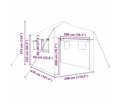 Siltumnīca Ar Jumtu Zaļa 280 X 410 X 315 Cm Tērauds Vidaxl