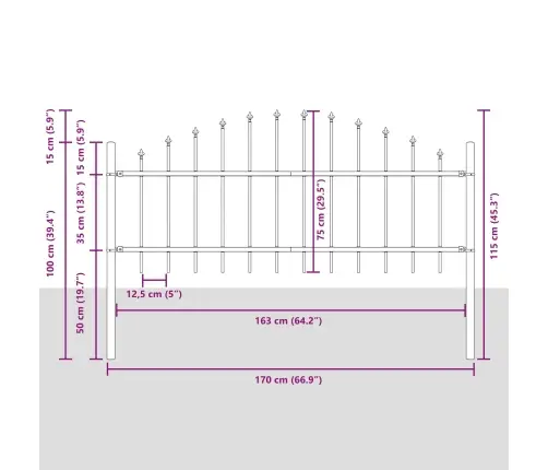 Dārza Žogs Ar Hoops Augšā Pelēks 1.7X0.75 M Tērauds Vidaxl