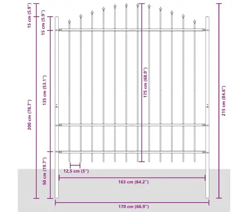 Dārza Žogs Ar Izliekto Augšdaļu, Pelēks, 1.7X1.75 M, Tērauds Vidaxl
