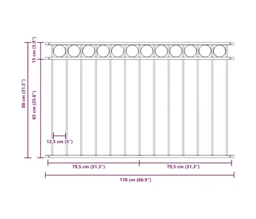 Pelēks Tērauda Žogs 1.7X0.8 M Vidaxl
