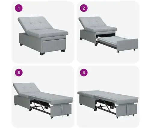 3-In-1 Dīvāngulta - Izvelkams Dizains Gaiši Pelēkā Audumā Vidaxl