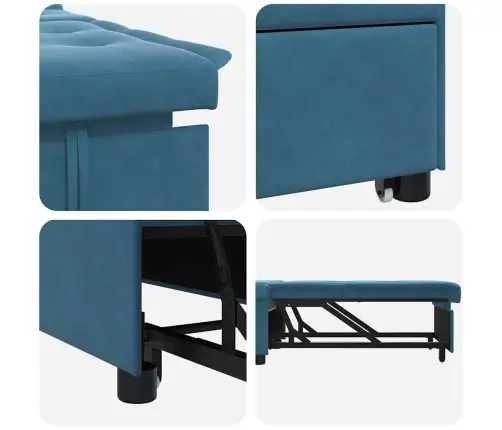 Dīvāngulta 3-In-1 Izvelkams Dizains Zila Samta Vidaxl