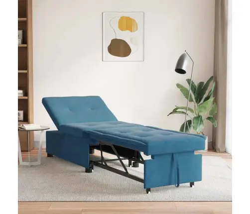 Dīvāngulta 3-In-1 Izvelkams Dizains Zila Samta Vidaxl