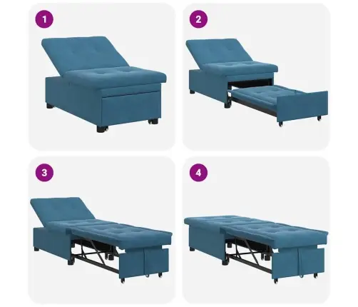 Dīvāngulta 3-In-1 Izvelkams Dizains Zila Samta Vidaxl