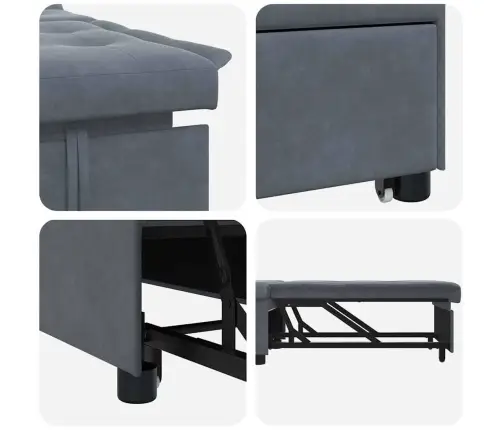 Dīvāngulta 3-In-1 Izvelkamā Dizaina Tumši Pelēka Samta Vidaxl