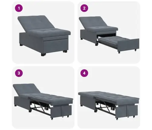 Dīvāngulta 3-In-1 Izvelkamā Dizaina Tumši Pelēka Samta Vidaxl