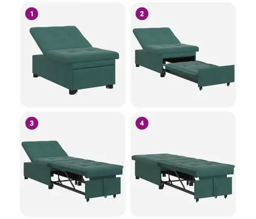 Dīvāngulta 3 In 1 Izvelkamais Dizains Tumši Zaļā Samta Vidaxl