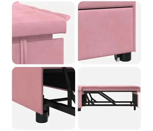 Dīvāngulta 3-In-1 Izvelkama Dizaina Rozā Samta Vidaxl