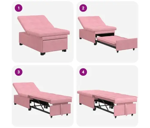 Dīvāngulta 3-In-1 Izvelkama Dizaina Rozā Samta Vidaxl