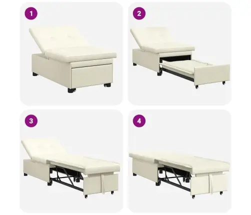 Dīvāngulta 3-In-1 Izvelkamais Krēmkrāsas Samts Vidaxl