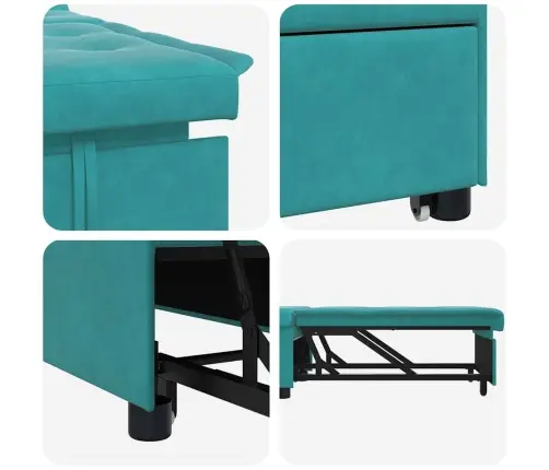 Dīvāngulta 3-In-1 Izvelkamais Dizains Tirkīza Samts Vidaxl