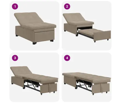 3-In-1 Izvelkamais Dīvāns-Gulta Taupe Audumā Vidaxl