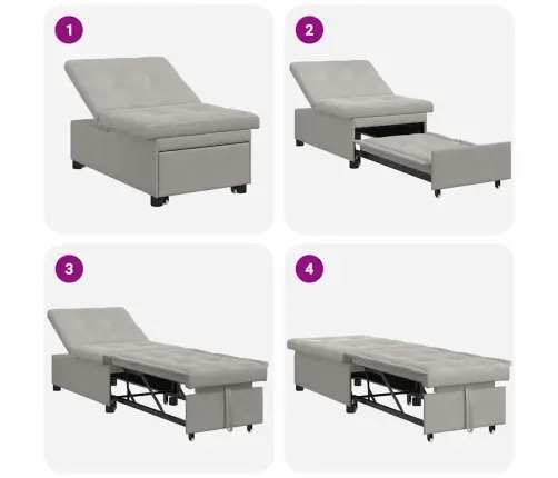 Ištraukiama Sofa-Lova Šviesiai Pilka 194 X 67 X 82 Cm