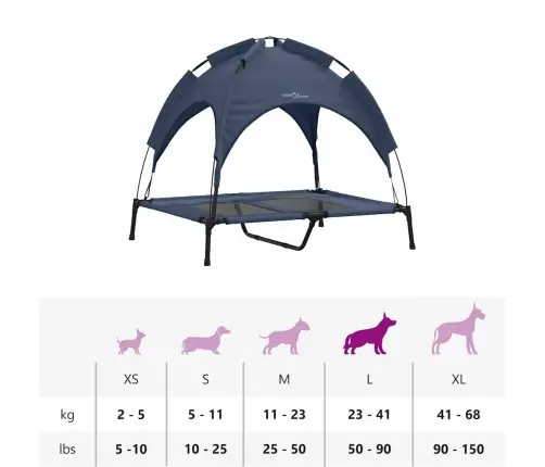 Paaugstināta Suņu Gulta Ar Noņemamu Jumtu Tumši Zila L Tērauda Vidaxl