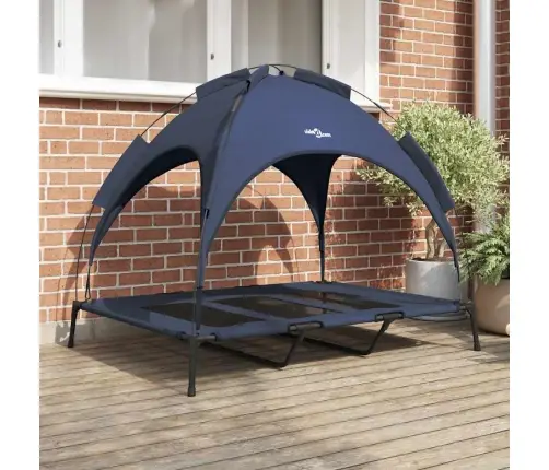 Paaugstinātā Suņu Gulta Ar Noņemamu Jumtu Tumši Zila Xl Tērauds Vidaxl