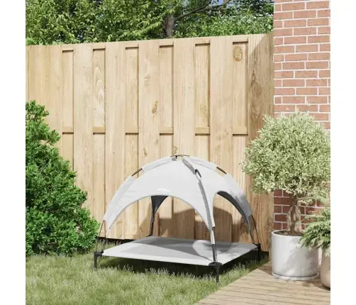 Paaugstināta Suņu Gulta Ar Noņemamu Jumtu Sudraba Pelēka L Tērauds Vidaxl