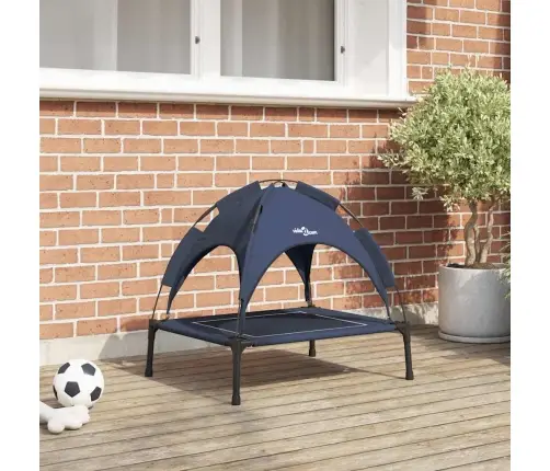 Paaugstināta Suņu Gulta Ar Noņemamu Jumtu Tumši Zila Tērauda Vidaxl