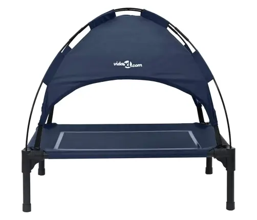 Paaugstināta Suņu Gulta Ar Noņemamu Jumtu Tumši Zila Tērauda Vidaxl