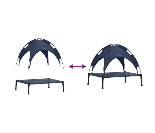 Paaugstināta Suņu Gulta Ar Noņemamu Jumtu Tumši Zila Tērauda Vidaxl