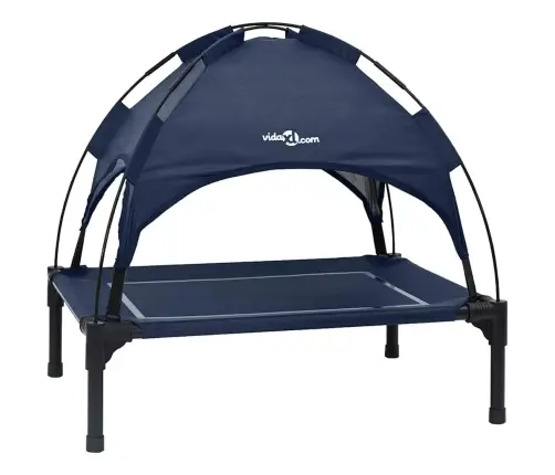 Paaugstināta Suņu Gulta Ar Noņemamu Jumtu Tumši Zila Tērauda Vidaxl