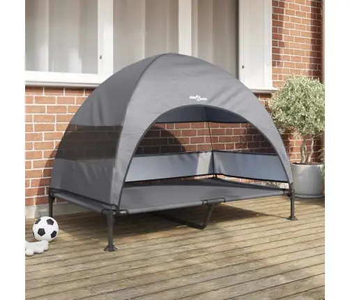 Paaugstināta Suņu Gulta Ar Noņemamu Jumtiņu Gaiši Pelēka Xl Tērauda Vidaxl